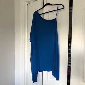 Off the shoulder royal blue mini dress